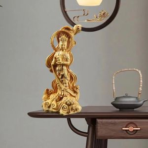 Sculture In Legno SeaCrossing GuanyinStatua Cinese Buddha Log Colore Legno Massello Intaglio Casa Soggiorno FengShui Decorazione Figura Statua