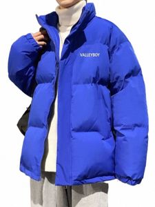 Vinterjacka män parkor tjockare varm fleece päls stativ krage fast färg casual parka koreanska fi streetwear down jacka z5bd#