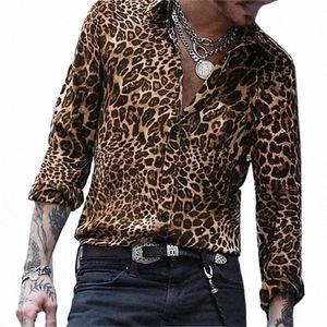 Hawaiian Fi Luxury High Quality Leopard Print Men's Shirts Single Breasted Shirts Casual Camo Print LG Sleeve Men's Tops I8U3#