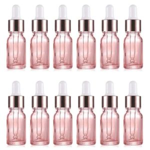 Suggerimenti 20 pezzi Bottiglie contagocce in vetro spesso da 10 ml Bottiglie per aromaterapia con olio essenziale in oro rosa, Pipette per reagenti Contenitori cosmetici