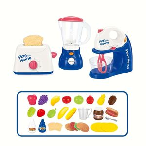 Appliances 3-in-1 Set, Pretend Play Kitchen Juice Extractor Toy Blender, Toaster with Accessories, Christmas Birthday New Year Gift, Batteries Not Included