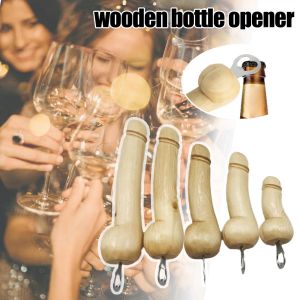 Öppnar Portable Opener Handgjorda trä Penisformad ölflaska Bachelorette Lock Hand Bottle Shooter Penis Party Cast Opener U0M7