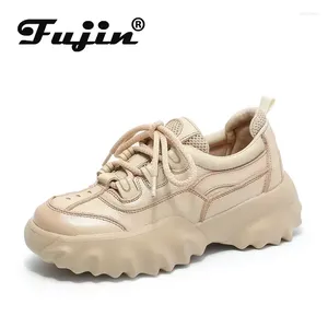Повседневная обувь Fujin 5 см, весенние осенние женские кроссовки из натуральной кожи на массивном массиве, женские удобные лоферы на танкетке на платформе, для скейтбординга, вулканизации