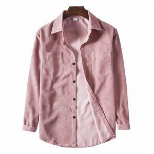 spring Autumn New Solid Color Fi Lg Sleeve Shirt Man High Street Casual Loose Butt Pockets Corduroy All-match Cardigan F0cz#