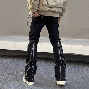 Jeans da uomo 2023 Y2K Moda Zipper Jeans flangiati neri Pantaloni cargo da uomo Abbigliamento firmato Pantaloni casual solidi dritti Corda Hombre J240328