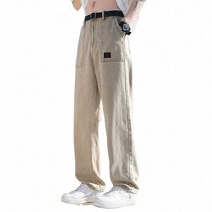 Primavera verão novos homens jeans baggy bordado japonês qua casual lg denim calças de perna larga roupas de marca masculina y2k s1bo #