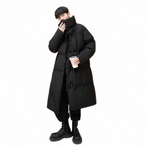 Winter Solide Stehkragen Lg Cott-gepolsterter Mantel Fi Männer Warme Lose High Street Knielange Parkas Männliche Kleidung L4Uy #