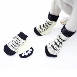 Dog Apparel Dogs Pet Socks Cute Cartoon Shoes Set For Small Anti-slip Knitting With Striped Print Warm Lovely