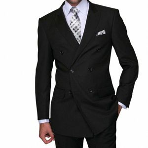 Classic Men Suits Fi Peak Lapel Double Breasted Solid 2 Piece Set Busin Casual Formal Wedding Suits For Men Slim Fit F00W#