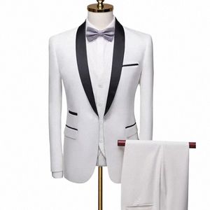 men Autumn Wedding Party Three Pieces Jacket Trousers Set Large Size 5XL 6XL Male Blazer Coat Pants Vest Fi Slim Fit Suit H5T2#