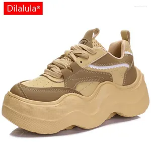 Casual Shoes Dilalula Platforms Women Sneakers Mixed Colors Genuine Leather Lace-Up Chunk Heels Woman Spring Summer Outdoor Leisure