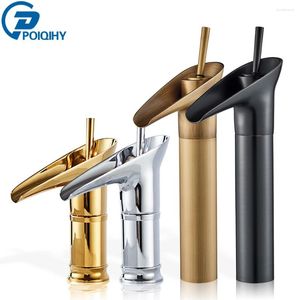 Bathroom Sink Faucets Antique Waterfall Faucet Brass Basin And Cold Single Handle Golden Vessel Water Tap Deck Mounted