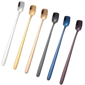 Kaffescoops 6st fyrkantigt huvud Lång handtag Sked Delikat Elegans Rostfritt stål Iced Tea Scoop Cocktail Stirring Spoons