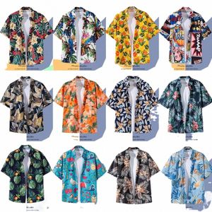 Novo verão casual camisa de manga curta coreano versi fiable masculino e feminino colarinho solto havaiano seaside fr camisa d7lQ #