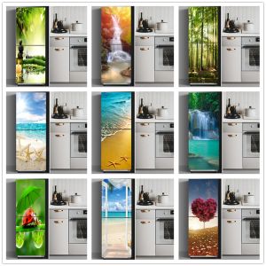 Klistermärken kylskåp klistermärken kylskåp täcker dörr landskap växt hav vinyl självhäftande köksmöbler dekorera frys klistermärke diy