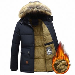 men's Winter Fleece Lined Cott Parka Thick Warm Hooded Fur Collar Outwear Coats Male Autumn Work Outwearing Plush Jacket m8jD#