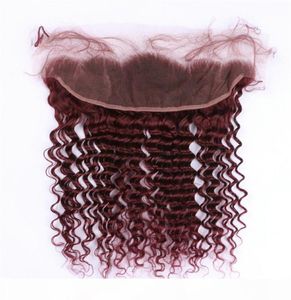 Onda profunda 99j vinho tinto orelha a orelha 13x4 fechamento frontal do laço virgem brasileiro borgonha cabelo humano completo laço frontals profundo ondulado 6288681