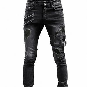 Moto Jeans strappati Mens Vintage Y2k Pantaloni streetwear Denim Slim Fit Lg Pantaloni Primavera Estate Harajuku Casual Bottoms s9SB #