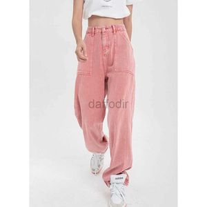 Women's Jeans Pink Womans Jeans High Waist 2022 Summer Wide Leg Denim Trouser Baggy Streetwear Chic Design Ladies Vintage Straight Jean Pants 24328