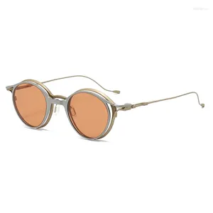 Solglasögon RG1038S Rundt titanklipp Fällbart Vänd extra ljus Portable Unisex Handgjorda klassiska glasögon