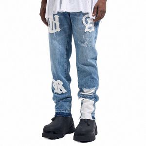 Cat Whisker Patch broderade jeans vintage mäns rak jjeans vibe stil denim jeans blå y2k jeans män lyx u3r2#