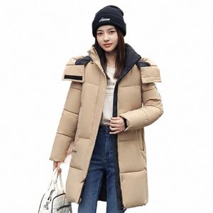 Vinter nya kvinnor lg ner Cott Jacket Korean Solid Warm Hooded Parka Overcoat Female Zipper Casual Snow Wear Coat Overized 30ik#