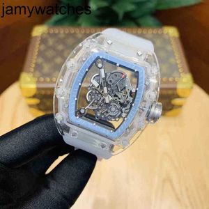 Mekanisk RicharSmill Watch Cool Rakish Wrist TV Factory RMS055 Herr Personlighet Fashion Transparent Crystal Hollow Tape Tide Wine Barrel Y 2024 Luxury Style