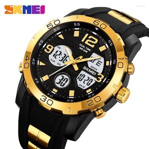 Wristwatches SKMEI Men's Electronic Watch Large Dial Military Green Gold Original Waterproof Diving World Time Stopwatch Timing 2105