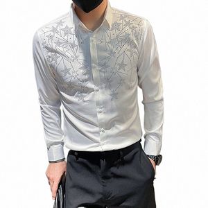 Star Rhineste Men's Shirt LG Sleeve Slim Casual Shirt Black White Busin Formal Dr Shirts Social Party Tuxedo Blue R0le#
