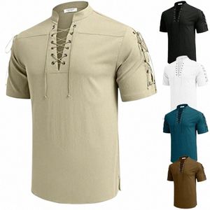 summer New Men's V-neck shirt Men's Short-Sleeved T-shirt Cott and Linen Led Casual Men's T-shirt Shirt Male Breathable tops l3Gq#