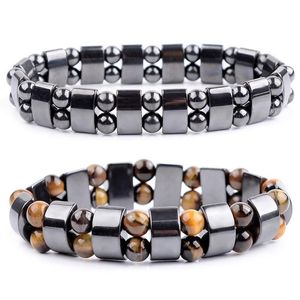 Armreif Natur Gelb Tigerauge Hämatit Perlen Armband Therapie Gesundheitswesen Magnet Herrenschmuck Charm Armreifen Geschenke für Man278V