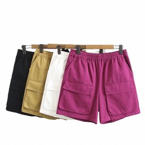 Pantaloncini cargo taglie forti da donna Comodi bermuda cargo elasticizzati in vita comoda con tasche 2XL ouc1545 J4fz #