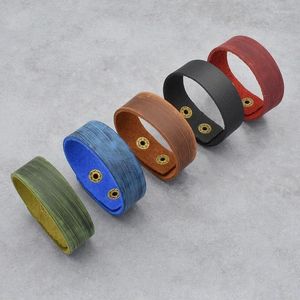 Charm Bracelets 2024 Selling Fashion Punk Black Brown Red Blue Green Color Wide Leather For Men Women Cuff Vintage Rock Jewelry