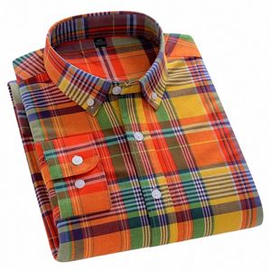 FI Koreanska trender Casual LG-Sleeve-skjortor för män Slim Fit Plain Shirt 100%Cott Plaid randiga toppar Mjuka kläder 00xl#