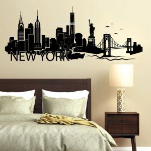Adesivos cidade silhueta padrão decoração decalque da parede cidade skyline nova york vinil adesivos de parede letras sala estar decoração casa ll887