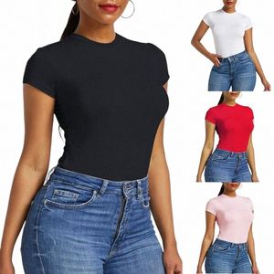 sexy One Piece Bodyc Bodysuit Short Sleeve O Neck Open Basic White Black Red Overalls Women Body Top Skinny Rompers Female l2tH#