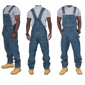 Lugentolo overaller jeans män stor storlek våren fi lös rak multi-pocket denim byxor c1ys#