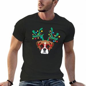 Boxer Dog Noel Noel Hediyesi T-Shirt Hızlı kuruyan düz Erkek Beyaz Tişörtler C4PS#