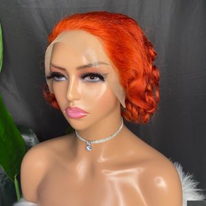 Lace Wigs 100% Remy Virgin Human Hair Orange Pixie Curly Cut Short Wig Peruvian Indian Malaysian Drop Delivery Products Dhmcm