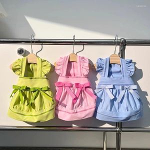 Dog Apparel Korean Sweet Color Pet Clothes Spring Pink Blue Green Puppy Clothing Cute Bow Sling Princess Dress For Small Medium