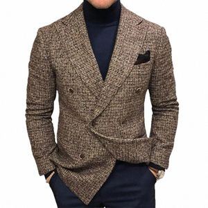new 2024 Spring Autumn Men's Plaid Print Blazer Fi Casual Slim Wedding Party Lg Sleeve Suits Jacket Men's Clothing Blazer p7K0#