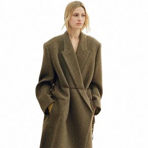 row Wind Show Wool Coat Women's 23 Autumn and Winter Wide Lengthen Minimal Woolen Coat 05oN#