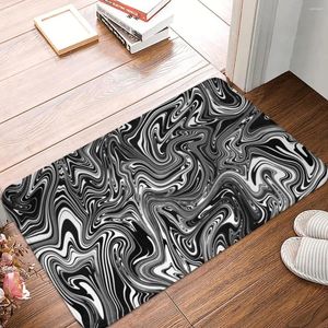 Tapetes de banho preto e branco tapete líquido abstrato mármore absorvente toalete cozinha chuveiro porta anti deslizamento pé design banheiro