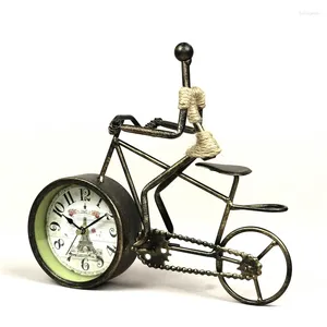 Bordklockor Creative Iron Bike Rider Figurin Desk Clock Metal Bicycle Model Ornament Houseware Art and Craft Office Decor Home Home