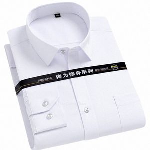 men's Strech Solid Dr Shirt Anti-Wrinkle Lg Sleeve Plain Casual Shirts Male Regular Fit N-ir Easy Care Work Clothes Man 92B8#