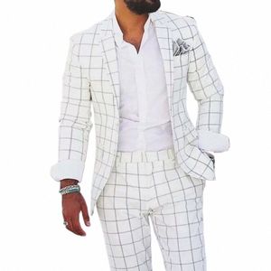 white Plaid Suits for Men Classic Formal Notch Lapel Busin Casual 2 Piece Prom Wedding Groom Tuxedo Male Suit Slim Fit 2023 X9kW#