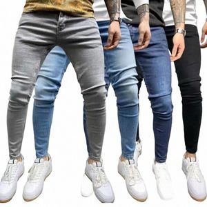 jeans män mager smala fit blå svart hip hop denim byxor avslappnade jeans för män streetwear casual jean r2nw#