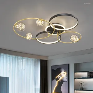 天井照明モダンなシンプルなブラックゴールドラウンドLEDシャンデリアミニマリストの装飾リビングルームランプ照明装飾北欧の寝室の光