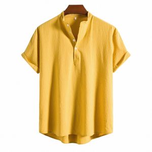 mäns casual blus cott linne skjorta löst toppar kort ärm tee skjorta rumpa gul skjorta avslappnade stiliga män skjortor i2lv#