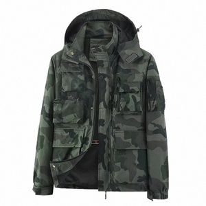 Huva vandringscykeljacka män Autumn Outdoor Bomber Jackets Militär Camoue Windbreaker Casual Cargo Jackets Men Coats X0HQ#